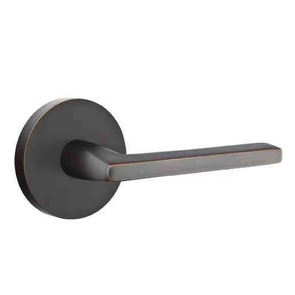 Emtek Lever Right Hand 2-3/8" Backset Privacy with Disk Rose for 1-1/4" to 2" Door in Oil Rubbed Bronze