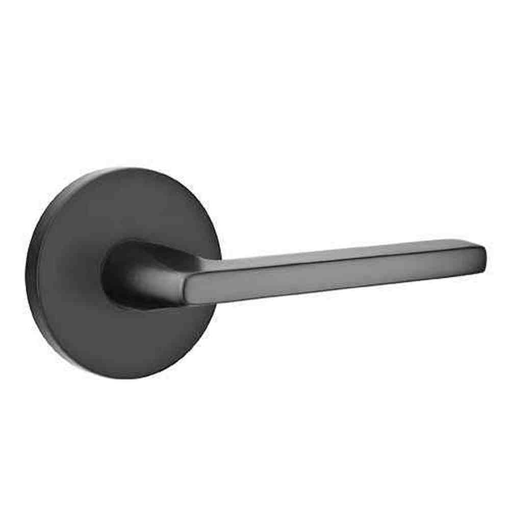 Emtek Lever Right Hand 2-3/8" Backset Privacy with Disk Rose for 1-1/4" to 2" Door in Flat Black