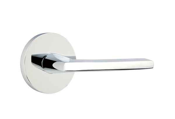 Emtek Lever Left Hand 2-3/8" Backset Privacy with Disk Rose for 1-1/4" to 2" Door in Polished Chrome