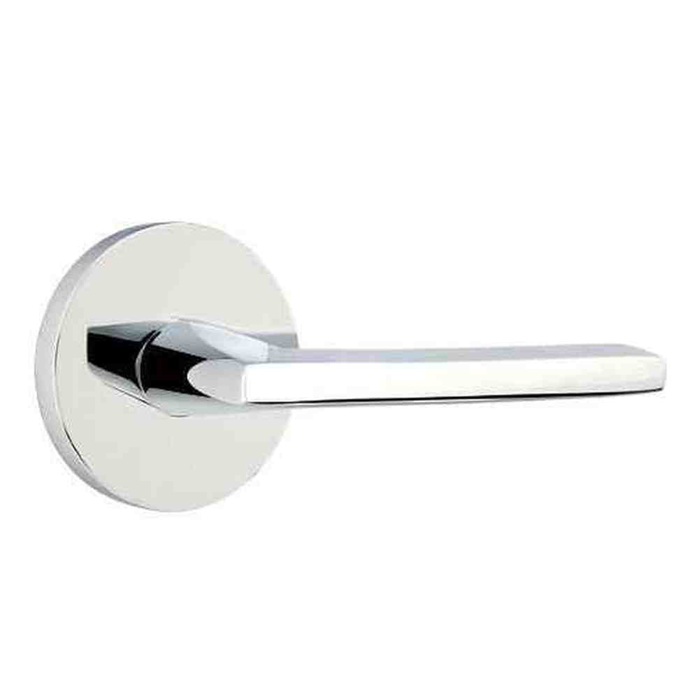 Emtek Lever Left Hand 2-3/8" Backset Privacy with Disk Rose for 1-1/4" to 2" Door in Polished Chrome