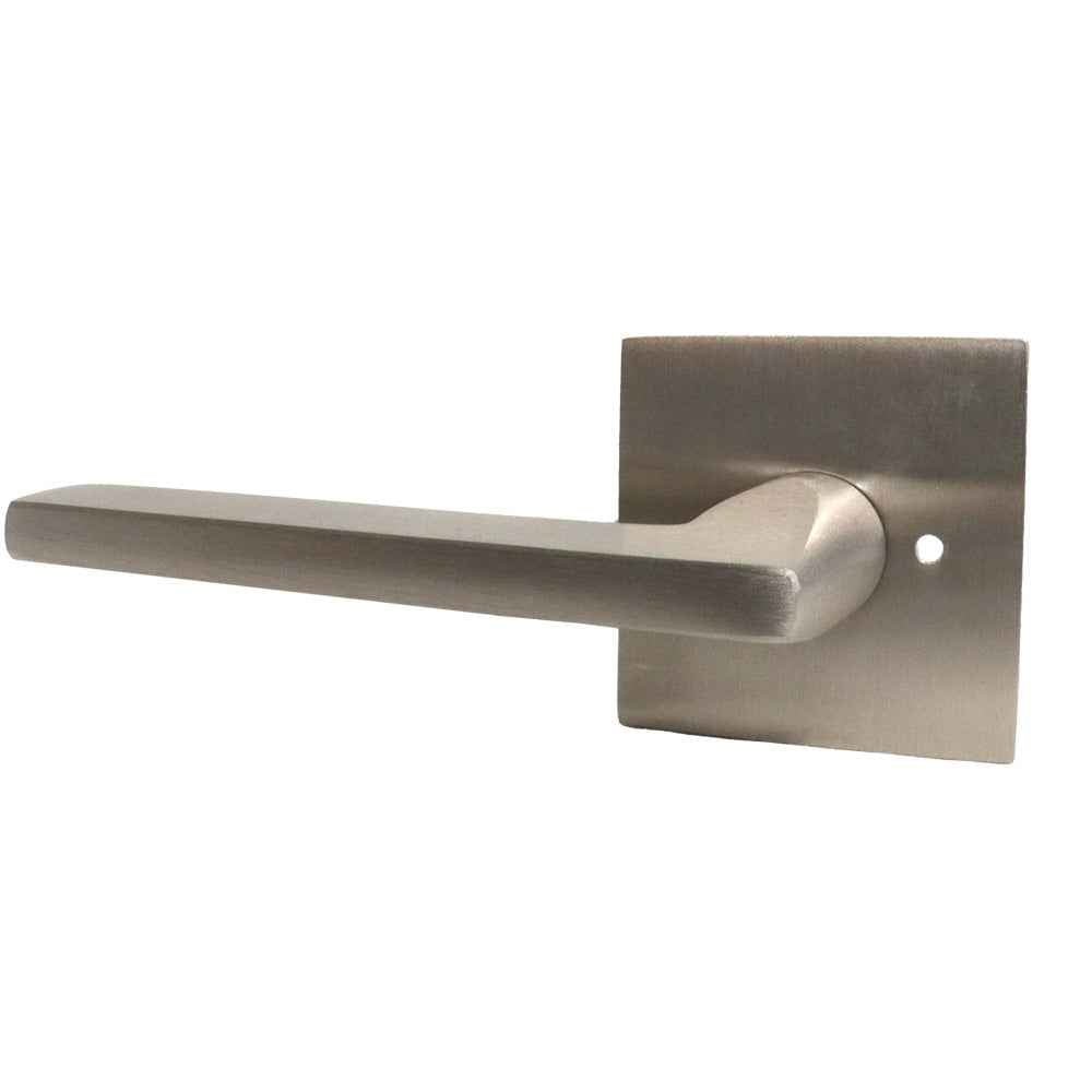Emtek Lever Left Hand 2-3/8" Backset with Radius Latch Strike Privacy with Square Rose for 1-1/4" to 2" Door in Satin Nickel