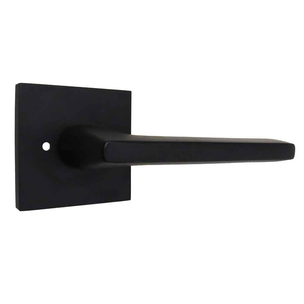 Emtek Lever Right Hand 2-3/8" Backset with Radius Latch Strike Privacy with Square Rose for 1-1/4" to 2" Door in Flat Black