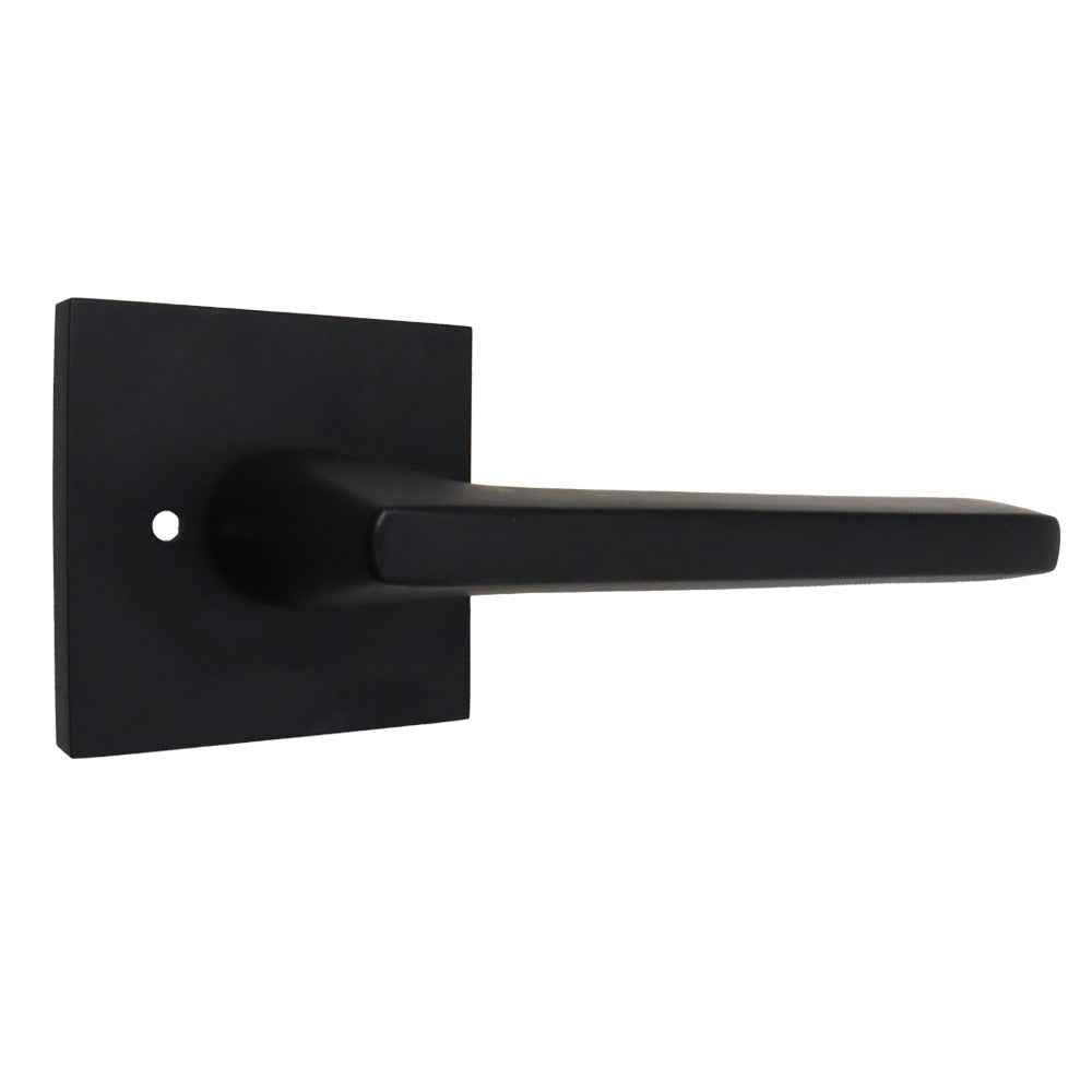 Emtek Lever Right Hand 2-3/8" Backset with Radius Latch Strike Privacy with Square Rose for 1-1/4" to 2" Door in Flat Black