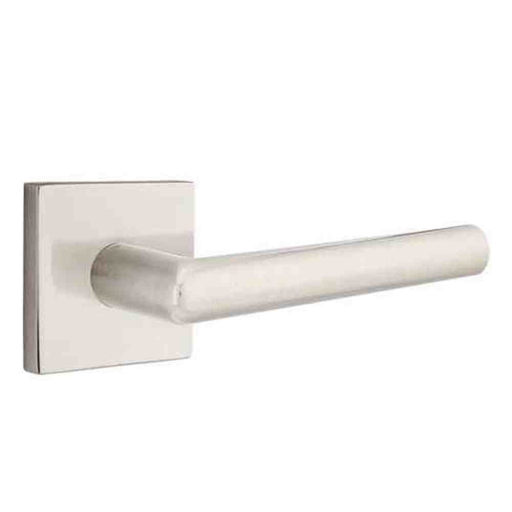 Emtek Lever Left Hand 2-3/8" Backset Privacy with Square Rose for 1-1/4" to 2" Door in Satin Nickel