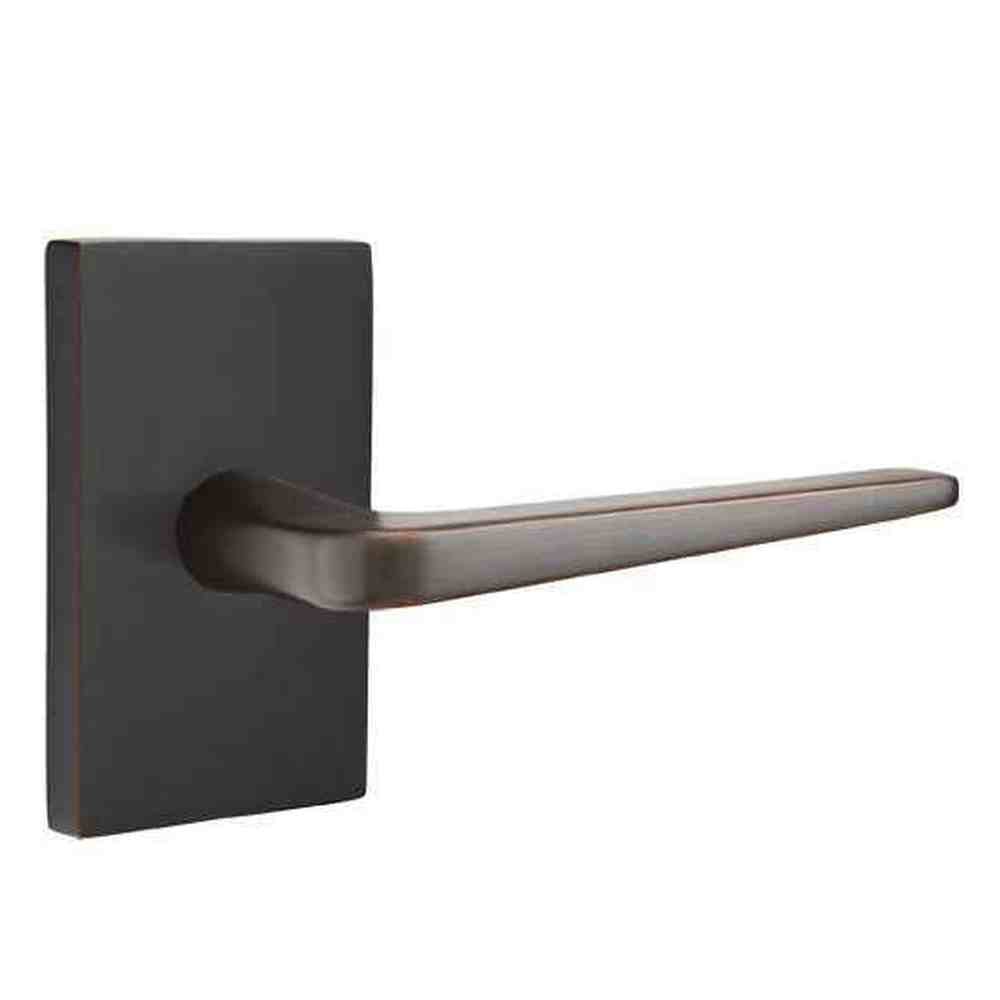 Emtek Lever Right Hand 2-3/8" Backset Privacy with Modern Rectangular Rose for 1-1/4" to 2" Door in Oil Rubbed Bronze