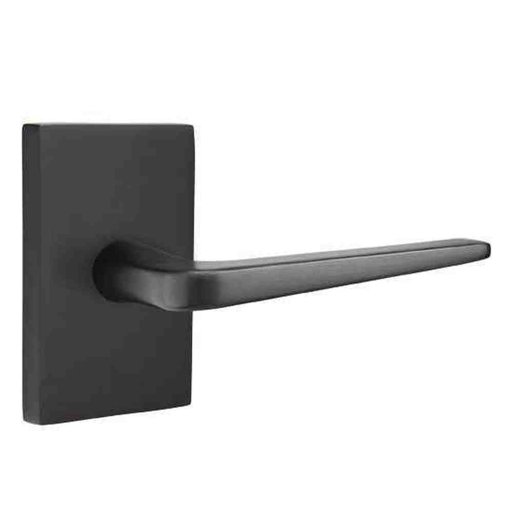 Emtek Lever Right Hand 2-3/8" Backset Privacy with Modern Rectangular Rose for 1-1/4" to 2" Door in Flat Black