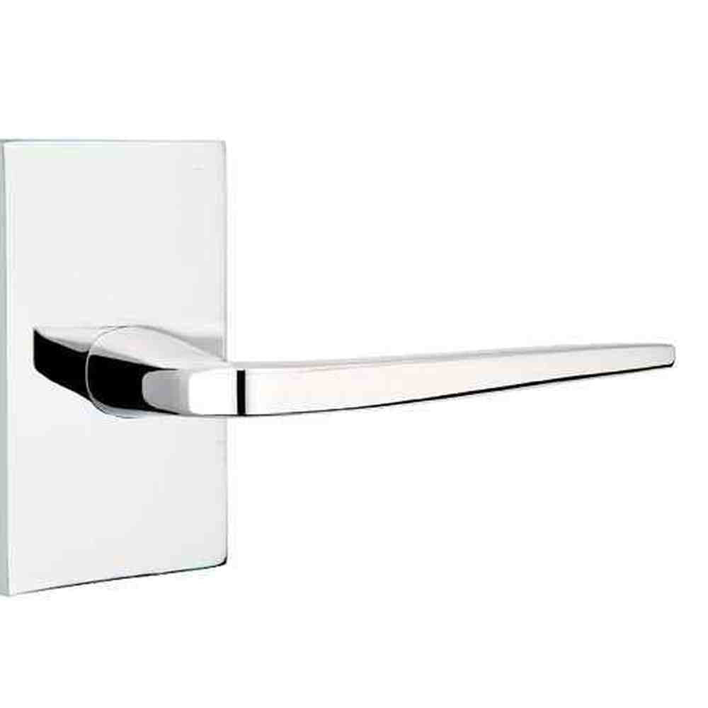 Emtek Lever Left Hand 2-3/8" Backset Privacy with Modern Rectangular Rose for 1-1/4" to 2" Door in Polished Chrome