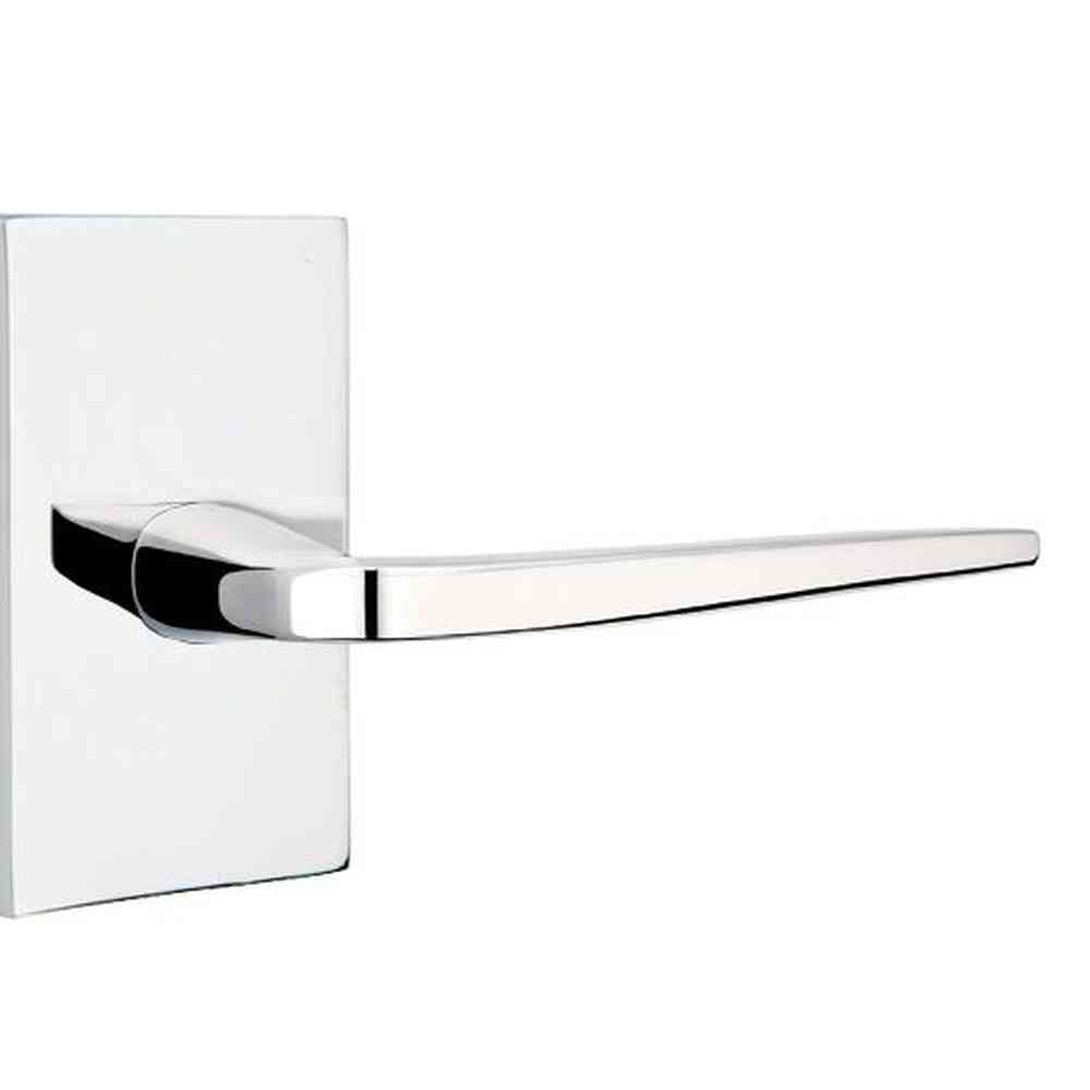 Emtek Lever Right Hand 2-3/8" Backset Privacy with Modern Rectangular Rose for 1-1/4" to 2" Door in Polished Chrome