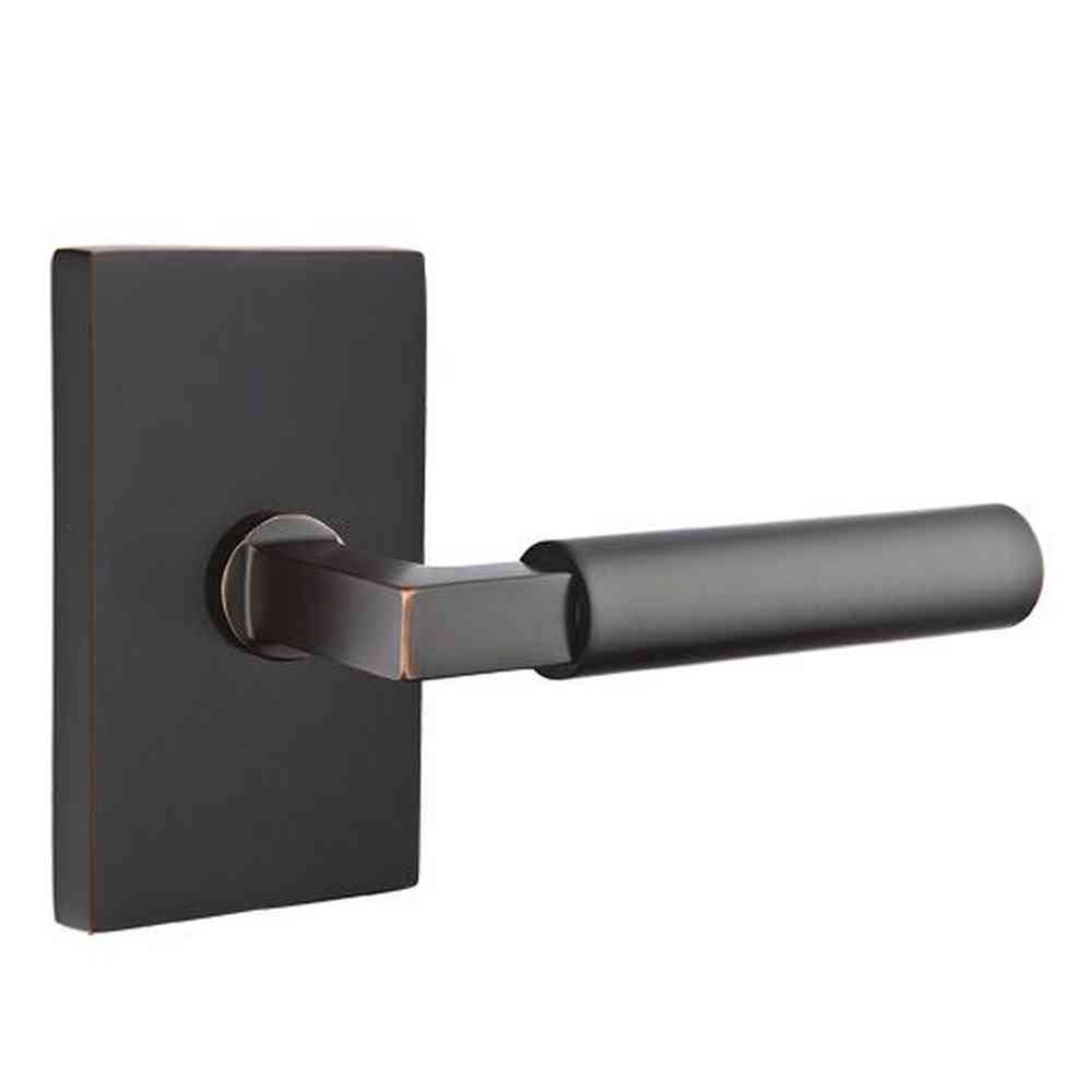 Emtek Lever Left Hand 2-3/8" Backset Privacy with Modern Rectangular Rose for 1-1/4" to 2" Door in Oil Rubbed Bronze