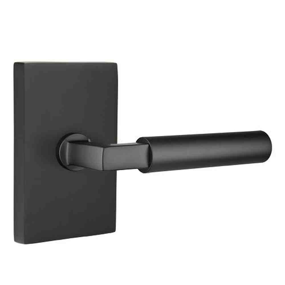 Emtek Lever Left Hand 2-3/8" Backset Privacy with Modern Rectangular Rose for 1-1/4" to 2" Door in Flat Black