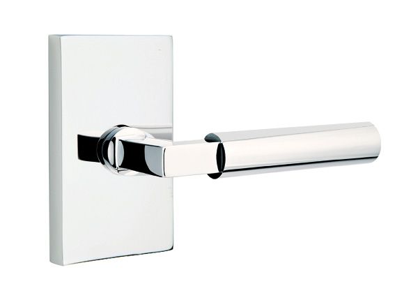 Emtek Lever Left Hand 2-3/8" Backset Privacy with Modern Rectangular Rose for 1-1/4" to 2" Door in Polished Chrome