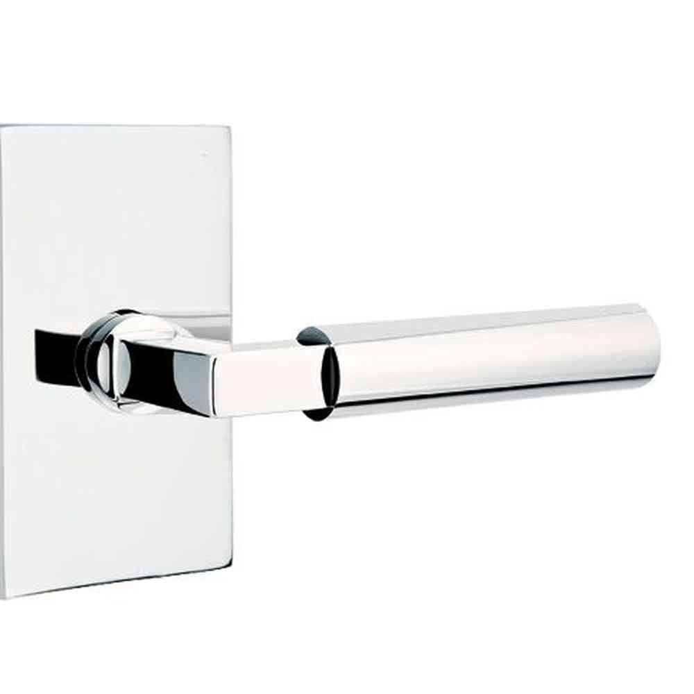 Emtek Lever Left Hand 2-3/8" Backset Privacy with Modern Rectangular Rose for 1-1/4" to 2" Door in Polished Chrome