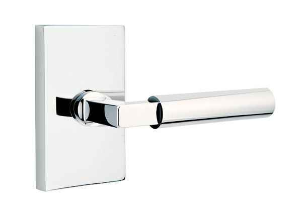 Emtek Lever Right Hand 2-3/8" Backset Privacy with Modern Rectangular Rose for 1-1/4" to 2" Door in Polished Chrome