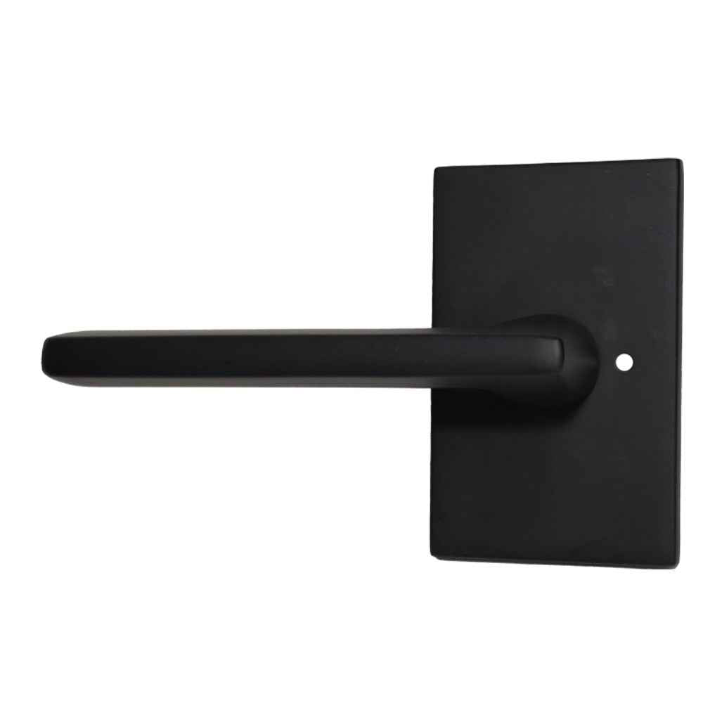 Emtek Lever Left Hand 2-3/8" Backset with Radius Latch Strike Privacy with Modern Rectangular Rose for 1-1/4" to 2" Door in Flat Black