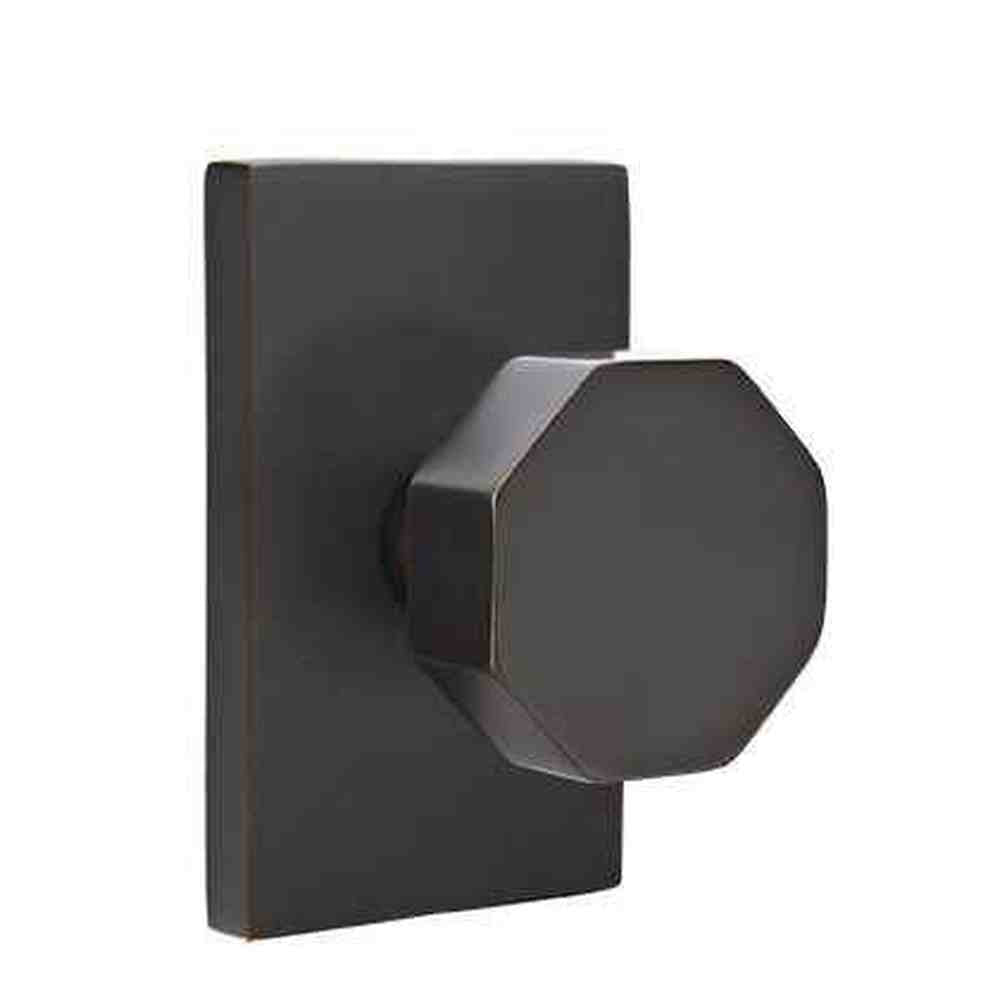 Emtek Knob 2-3/8" Backset Privacy with Modern Rectangular Rose for 1-3/8" to 2" Door - Reversible in Oil Rubbed Bronze