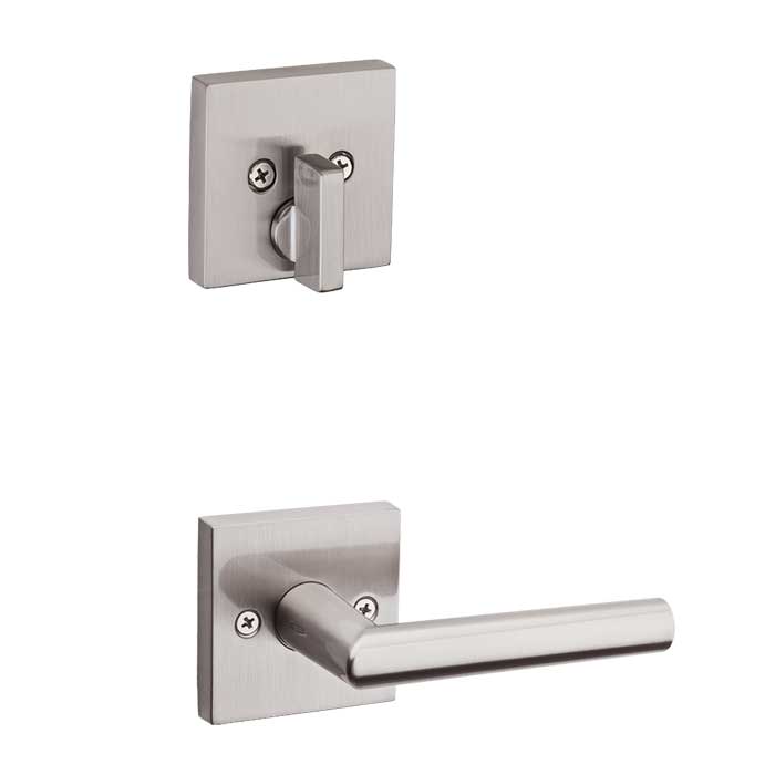 Kwikset Milan Handleset Trim with Square Rose in Satin Nickel