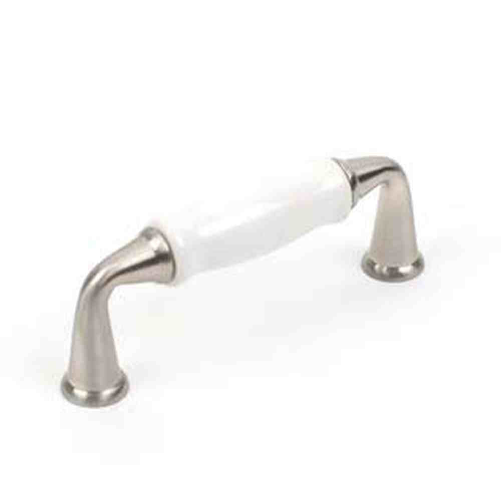 Century Hardware 10433-15WT satin nickel/white cabinet pull handle