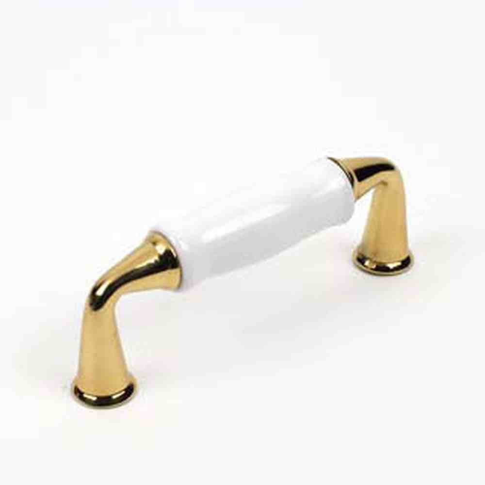 Century Hardware 10433-3WT polished brass/white cabinet pull handle