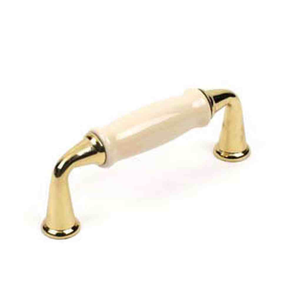 Century Hardware 10433-3CR polished brass/cream cabinet pull handle