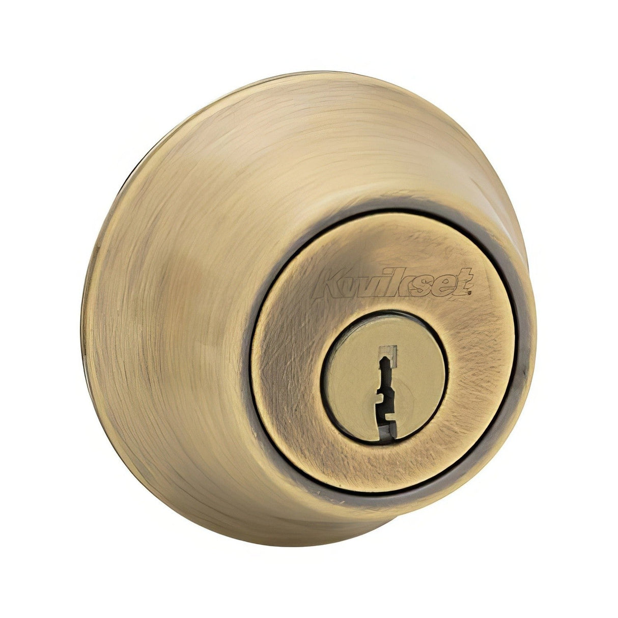Kwikset single cylinder deadbolt in polished brass, additional view