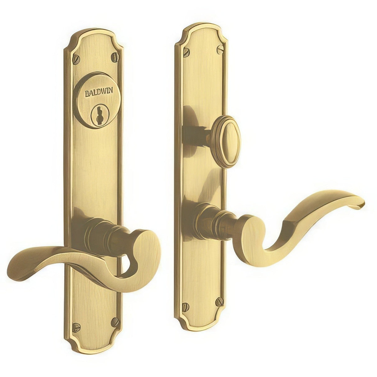 Baldwin 6942060ENTR satin brass and brown 6942.entr bismark single cylinder mortise handleset trim set