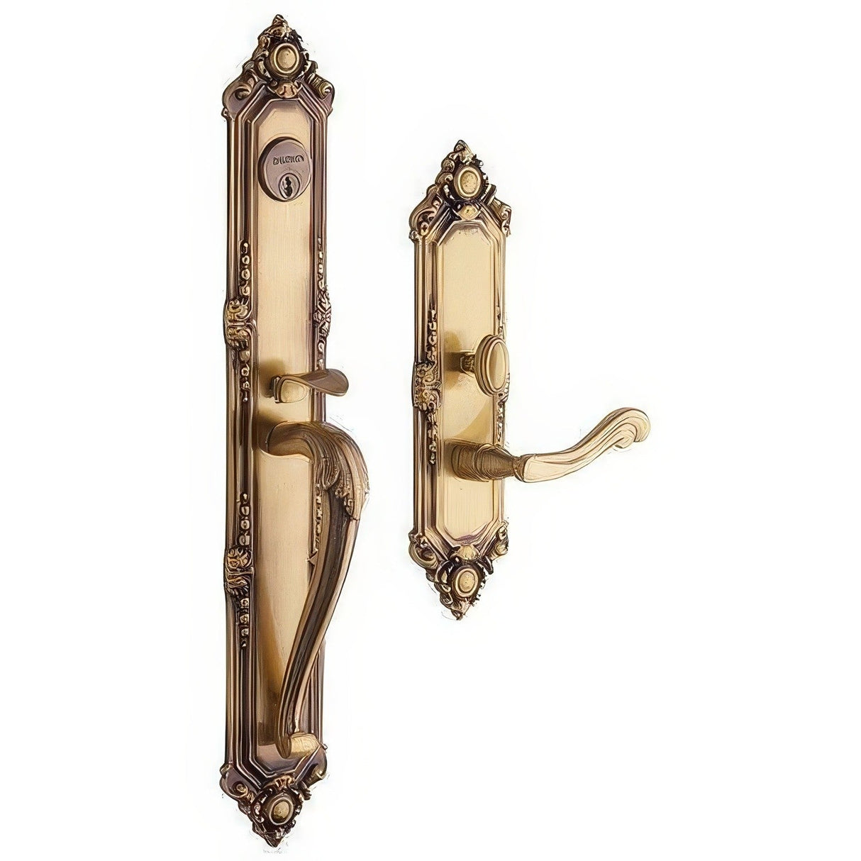 Baldwin 6950060LDBL satin brass and brown handleset trim pack