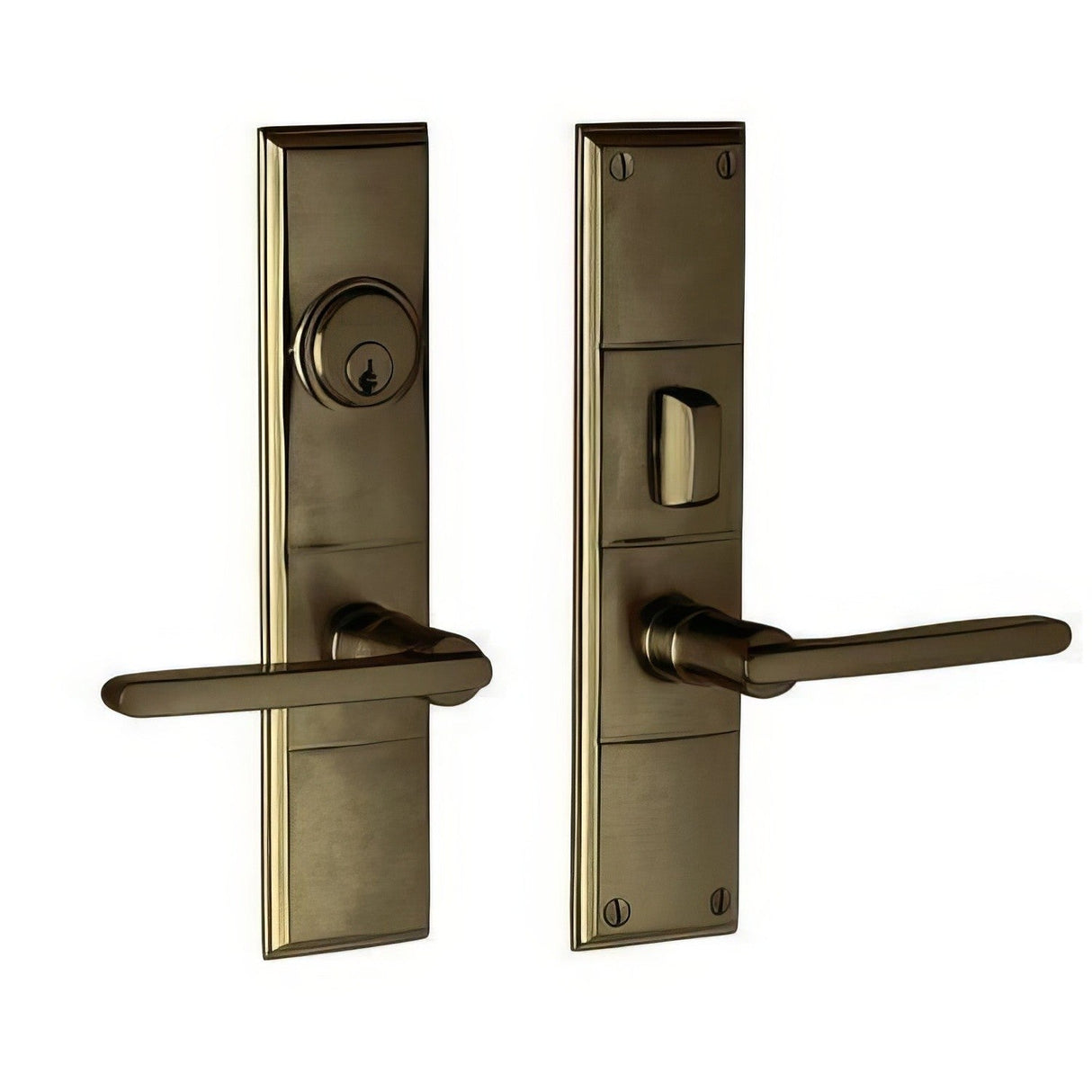 Baldwin 6973050ENTR satin brass and black 6973.entr houston single cylinder mortise handleset trim set
