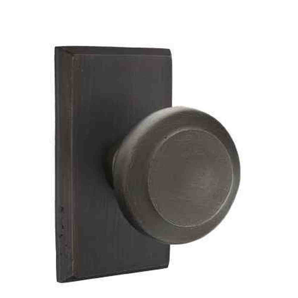 Emtek Knob 2-3/8" Backset Passage with Style # 3 Rose for 1-3/8" to 2" Door - Reversible in Medium Bronze