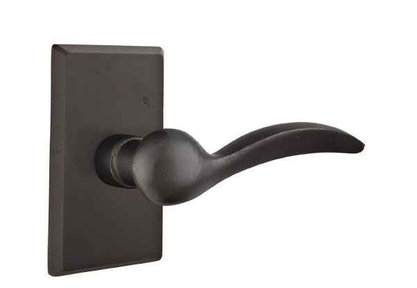 Emtek Lever Right Hand 2-3/8" Backset Passage with Style # 3 Rose for 1-3/8" to 2" Door in Flat Black Bronze