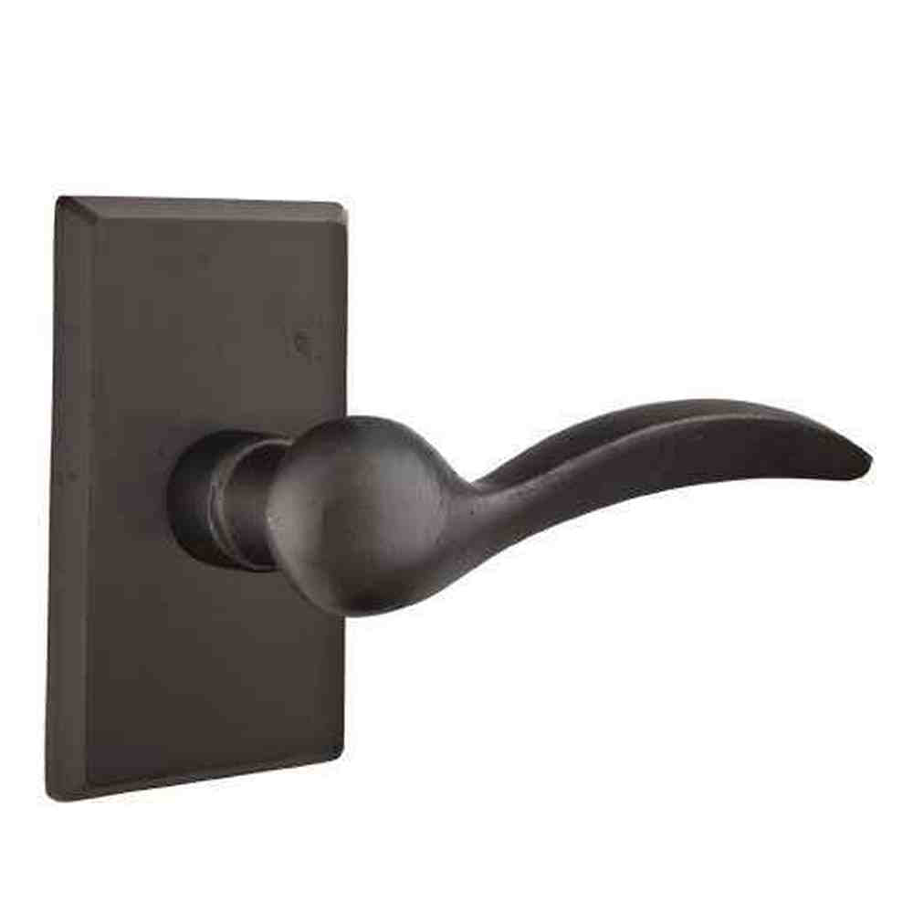Emtek Lever Right Hand 2-3/8" Backset Passage with Style # 3 Rose for 1-3/8" to 2" Door in Flat Black Bronze