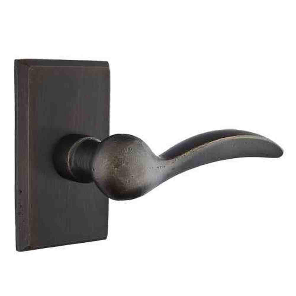 Emtek Lever Right Hand 2-3/8" Backset Passage with Style # 3 Rose for 1-3/8" to 2" Door in Medium Bronze