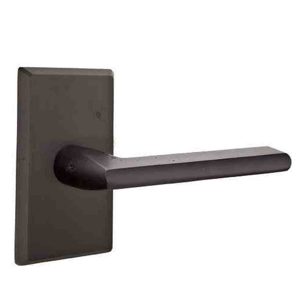 Emtek Lever Left Hand 2-3/8" Backset Passage with Style # 3 Rose for 1-3/8" to 2" Door in Flat Black Bronze