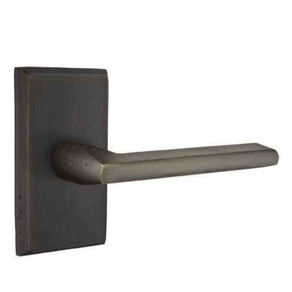 Emtek Lever Left Hand 2-3/8" Backset Passage with Style # 3 Rose for 1-3/8" to 2" Door in Medium Bronze