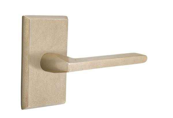 Emtek Lever Left Hand 2-3/8" Backset Passage with Style # 3 Rose for 1-3/8" to 2" Door in Tumbled White Bronze