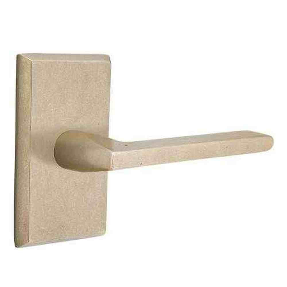 Emtek Lever Left Hand 2-3/8" Backset Passage with Style # 3 Rose for 1-3/8" to 2" Door in Tumbled White Bronze