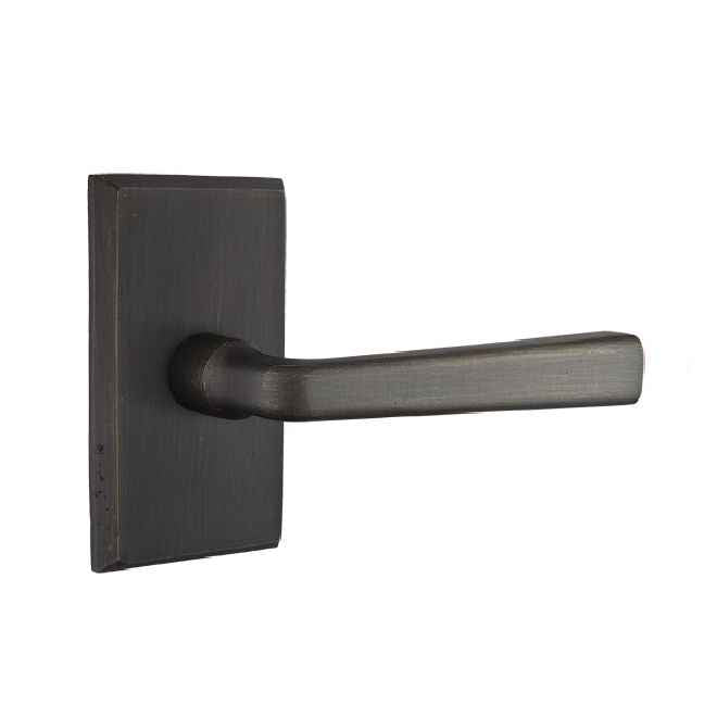 Emtek Lever Left Hand 2-3/8" Backset Privacy with Style # 3 Rose for 1-3/8" to 2" Door in Medium Bronze
