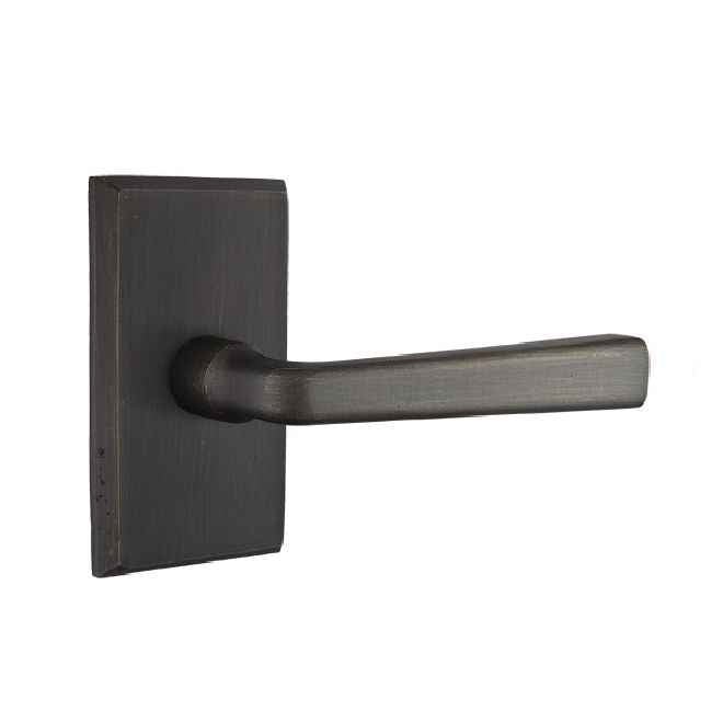Emtek Lever Right Hand 2-3/8" Backset Privacy with Style # 3 Rose for 1-3/8" to 2" Door in Medium Bronze