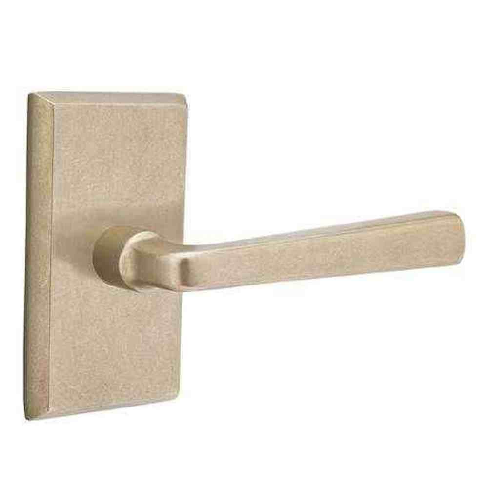 Emtek Lever Right Hand 2-3/8" Backset Privacy with Style # 3 Rose for 1-3/8" to 2" Door in Tumbled White Bronze