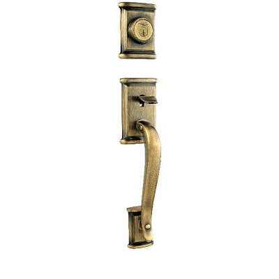 Kwikset 801ADHLIP-5S antique brass double cylinder handleset
