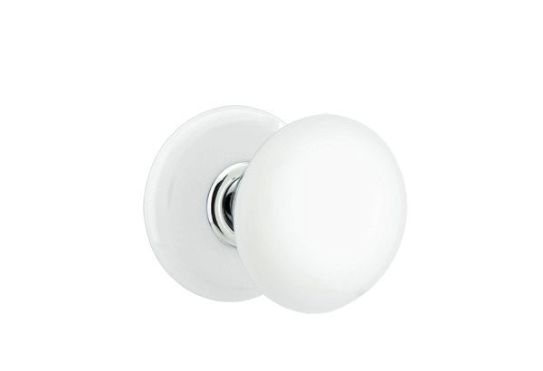 Emtek White Porcelain Knob 2-3/8" Backset Privacy with Porcelain Rose for 1-1/4" to 2" Door - Reversible in Polished Chrome