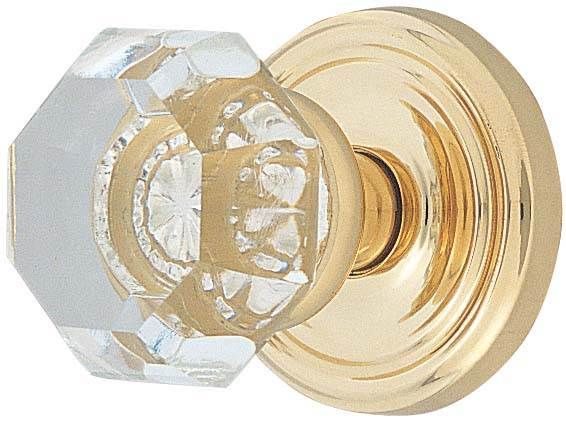Emtek Town Glass Knob 2-3/8" Backset Passage with Regular Rose for 1-1/4" to 2" Door - Reversible in Polished Brass Lifetime