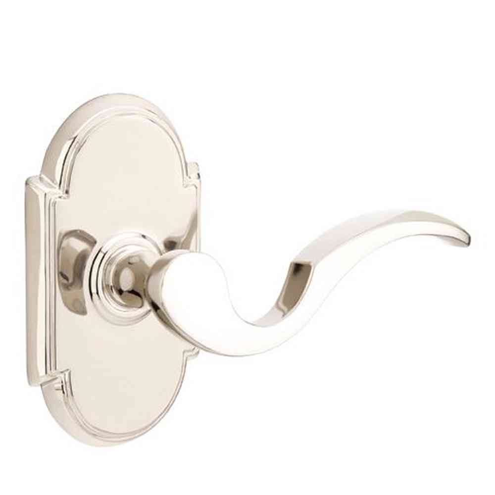 Emtek 8108CUS14LH Cortina Lever Left Hand 2-3/8" Backset Passage with # 8 Rose for 1-1/4" to 2" Door Polished Nickel Lifetime Finish