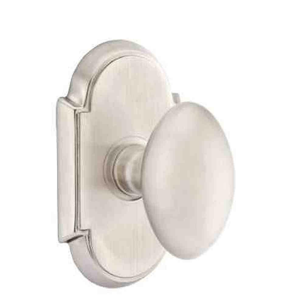 Emtek Knob 2-3/8" Backset Passage with # 8 Rose for 1-1/4" to 2" Door - Reversible in Satin Nickel