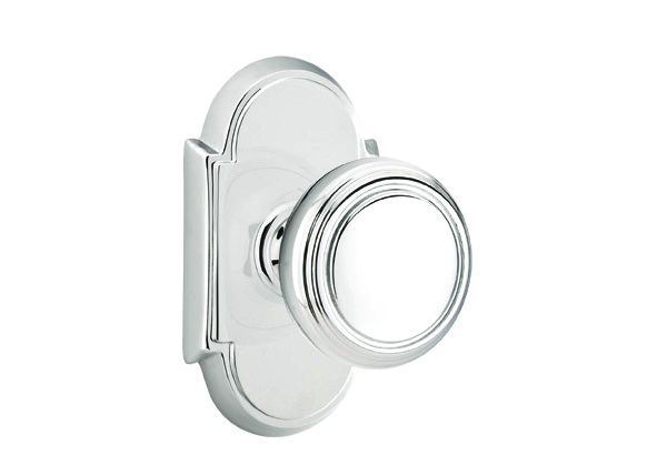 Emtek Knob 2-3/8" Backset Passage with # 8 Rose for 1-1/4" to 2" Door - Reversible in Polished Chrome