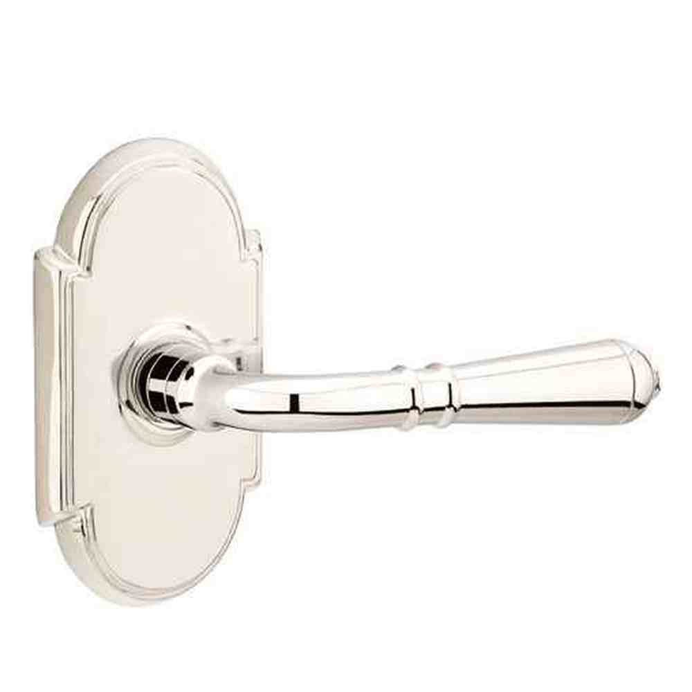 Emtek Lever Left Hand 2-3/8" Backset Passage with # 8 Rose for 1-1/4" to 2" Door in Polished Nickel Lifetime