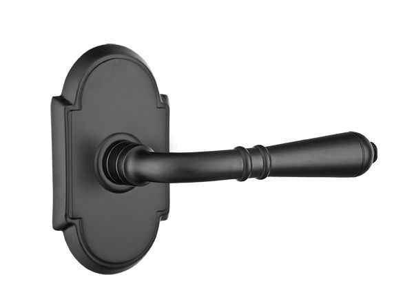 Emtek Lever Left Hand 2-3/8" Backset Passage with # 8 Rose for 1-1/4" to 2" Door in Flat Black