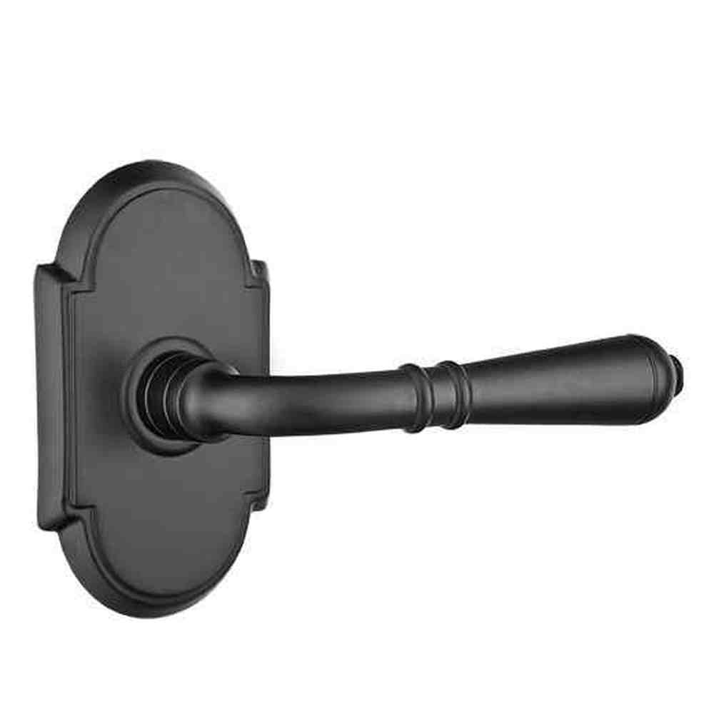 Emtek Lever Left Hand 2-3/8" Backset Passage with # 8 Rose for 1-1/4" to 2" Door in Flat Black
