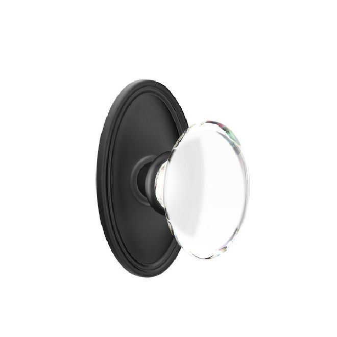 Emtek Glass Knob 2-3/8" Backset Passage with Oval Rose for 1-1/4" to 2" Door - Reversible in Flat Black