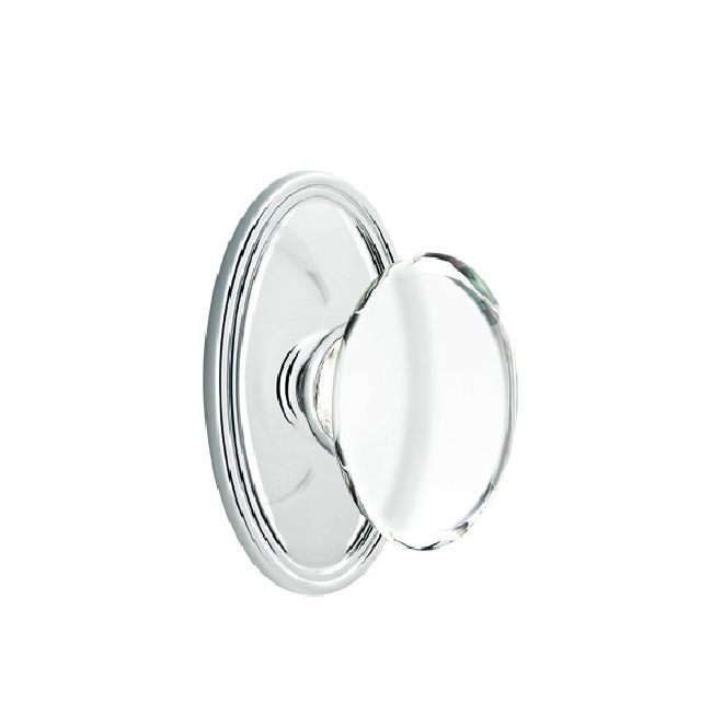 Emtek Glass Knob 2-3/8" Backset Passage with Oval Rose for 1-1/4" to 2" Door - Reversible in Polished Chrome