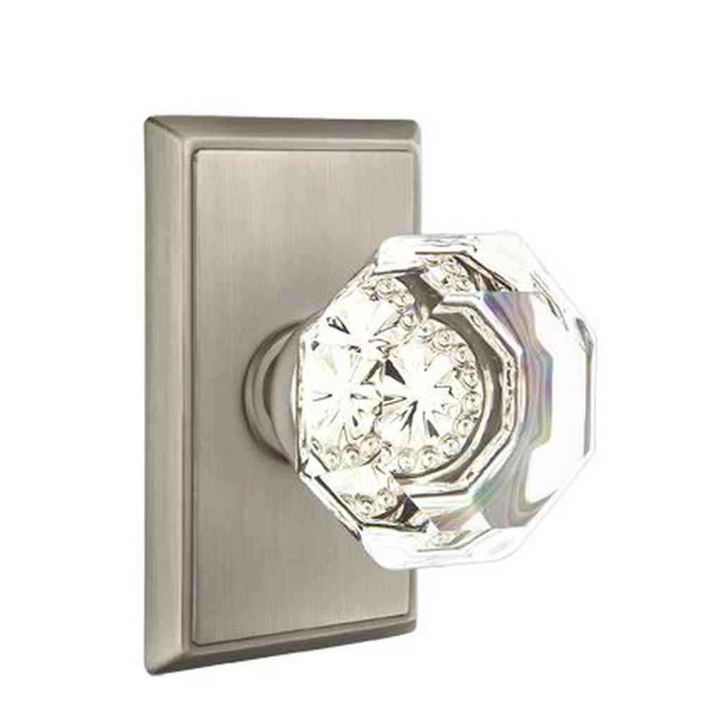 Emtek Town Glass Knob 2-3/8" Backset Passage with Rectangular Rose for 1-1/4" to 2" Door - Reversible in Pewter